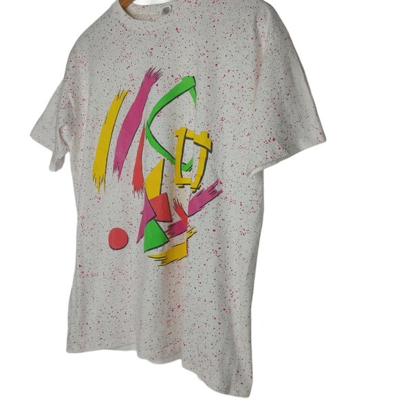 Vintage The Body Co Unisex 2XL Single Stitch T Shirt Geometric Paint Splash Pink - Picture 2 of 11
